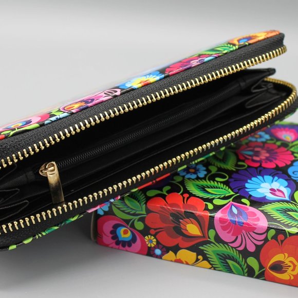 Wallet clutch folk folklore design flowers new - Picture 4 of 11